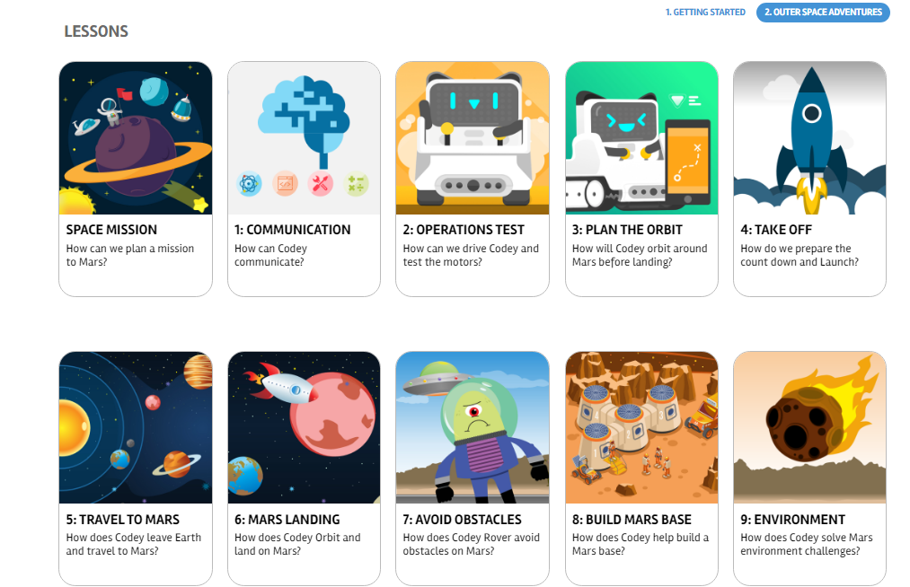codey menu overview